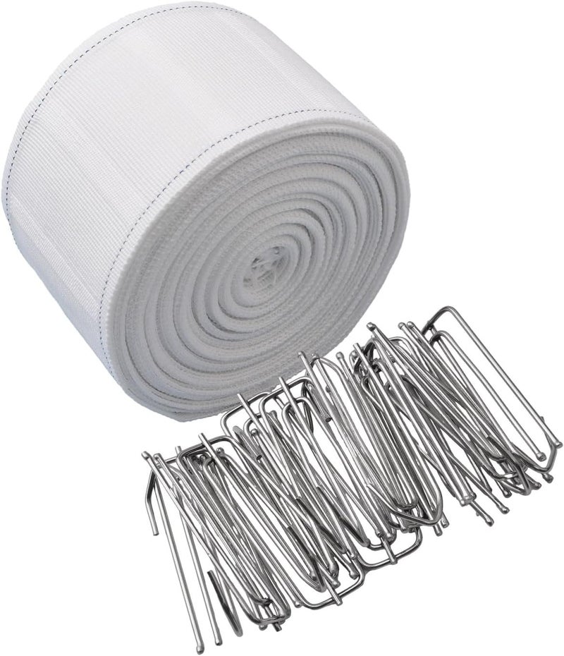INCREWAY Curtain Accessory, 10 Meters/10.9 Yards White Curtain Tape Curtain Heading Deep Pinch Pleat Tape with 30 Pcs Stainless Steel 4 Prong Curtain Pleater End Tape Hooks Clips for Curtain DIY - Image 1